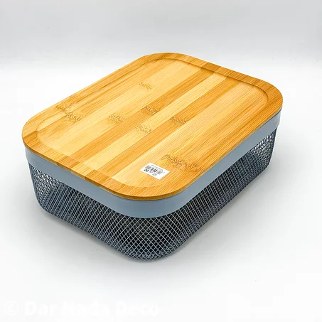 Boîte de Rangement en Métal avec Couvercle en Bambou