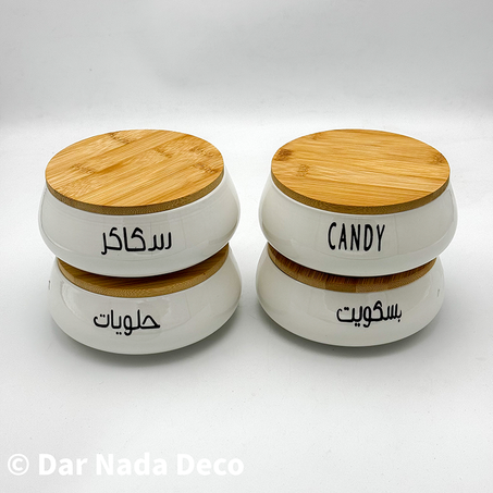 Bocaux en céramique avec couvercle en bambou