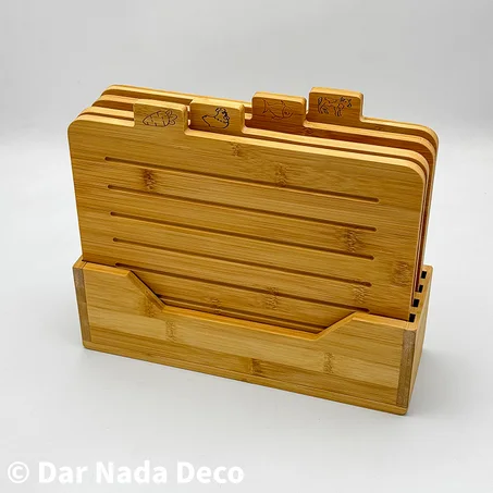 Set de 4 Planches à Découper en Bambou Avec Support