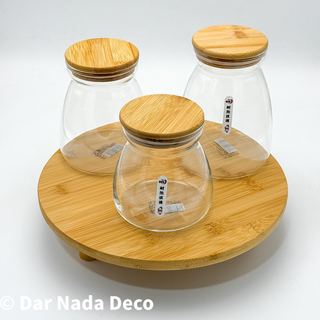 Bocal en verre avec couvercle en bambou 3 pcs