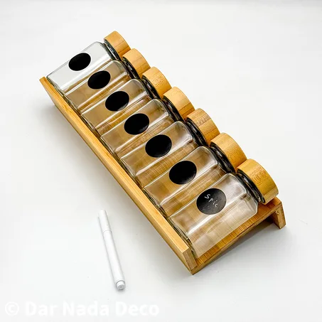 Pots à épices 7 pcs avec support de tiroir en bambou