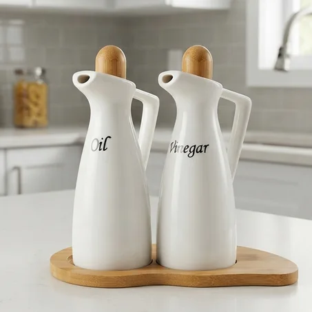 Distributeur de vinaigre d'huile avec palette en bambou