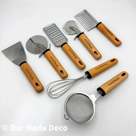 Lot de 7 ustensiles de cuisine inox & bambou