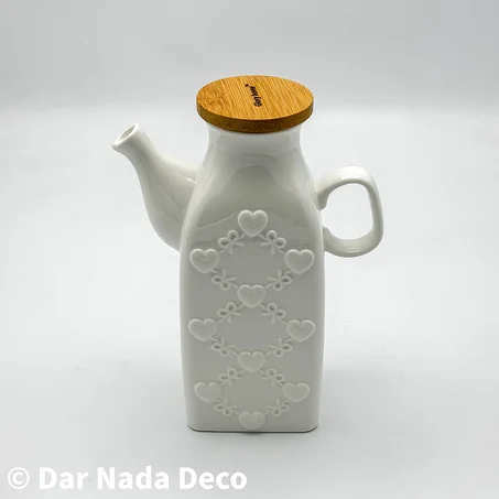 Huilier en céramique avec couvercle en bambou