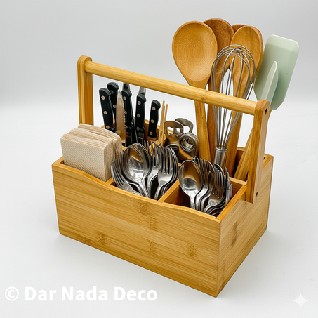 Organiseur de couverts et ustensiles en bambou