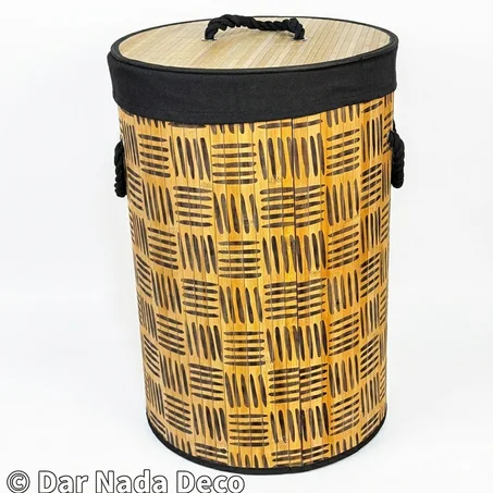 Panier à Linge Rond en Bambou avec Couvercle