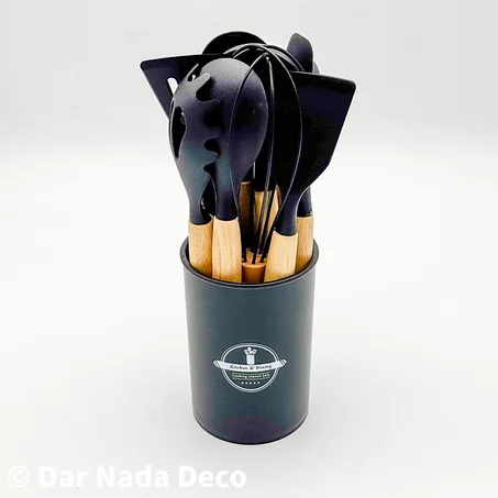 Set d’Ustensiles de Cuisine en Silicone avec Support – 12 Pièces