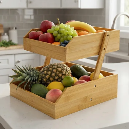 Étagère à fruits en bambou à 2 niveaux