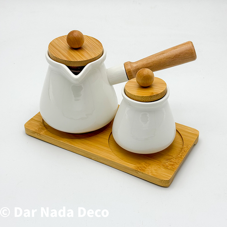 Sucrier et pot à lait  sur support en bambou