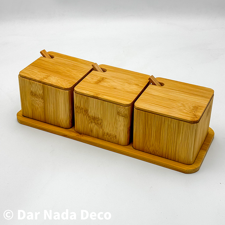 Ensemble de pots à épices en bambou avec couvercles et plateau