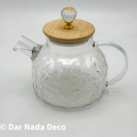 Théière en verre avec couvercle en bambou