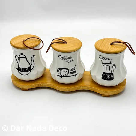 Porte épices 3 pièces avec support bambou