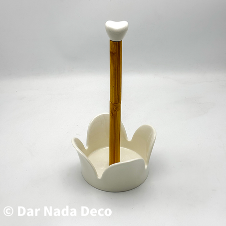 Porte-essuie-tout en bambou avec base en céramique