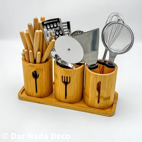 Organisateur d'ustensiles de cuisine en bambou