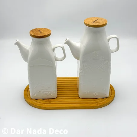 Huilier en ceramique avec couvercle en bambou