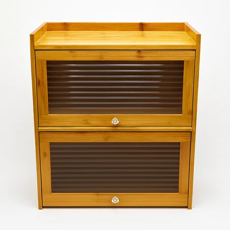 Armoire de rangement en bambou avec 2 porte vitrée