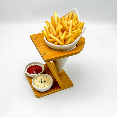 Support en bambou pour frites avec bols à sauces