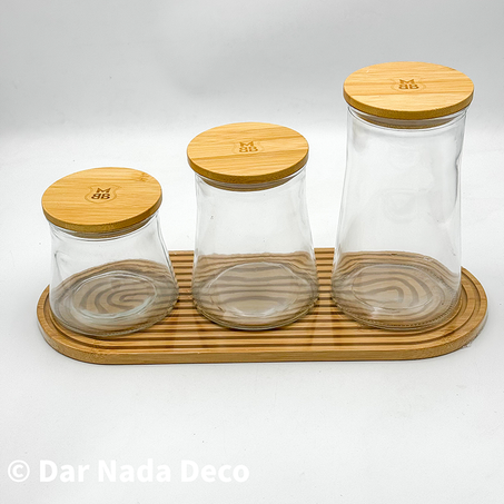 Ensemble de 3 bocaux en verre avec couvercles en bambou