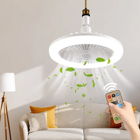 مروحة سقفية مع إضاءة LED وجهاز تحكم عن بعد