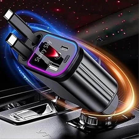 شاحن سيارة قابل للسحب من ستارلايت مع أسلاك قابلة للسحب USB، محول شاحن سيارة سكاي