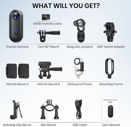 كاميرا بوت، كاميرا صغيرة من منظور الشخص الأول لمدونات الفيديو، مقاومة للماء IPX7، زاوية واسعة 120 درجة، تسجيل بوف، اكثر من 10 ملحقات - كاميرا خوذة للدراجات النارية وركوب الدراجات (بطاقة 64 جي