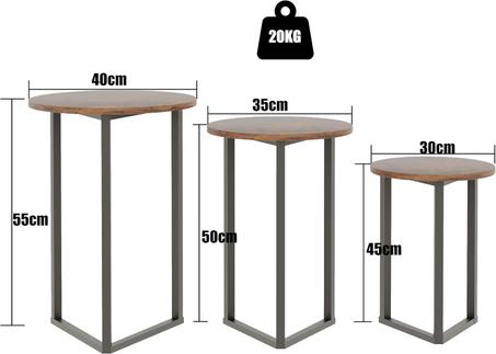 مجموعة طاولات متداخلة من اني فيش، مجموعة طاولات قهوة من النوع سي، طاولة جانبية عصرية قابلة للتكديس مع أرجل معدنية من الستيل لغرفة المعيشة، (عبوة من 3 قطع دائرية)