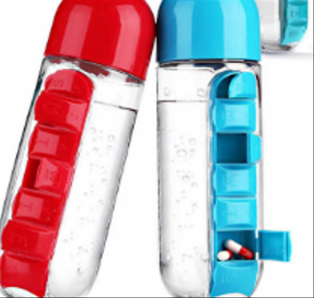 منظم حبوب الادوية مع قارورة مياه داعمة