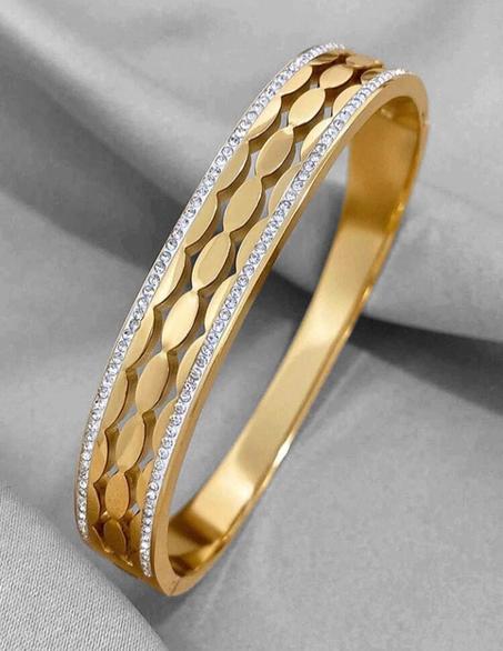 Bracelet en acier inoxydable plaqué or 18K avec incrustations de strass