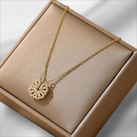 1pc Collier pendentif deux voies en forme de cœur et de fleur en acier inoxydable- Alliage doré