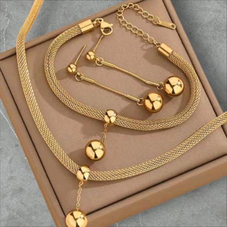 Ensemble de 4 bijoux en acier inoxydable, style vintage élégant, collier, bracelet, boucles d'oreilles