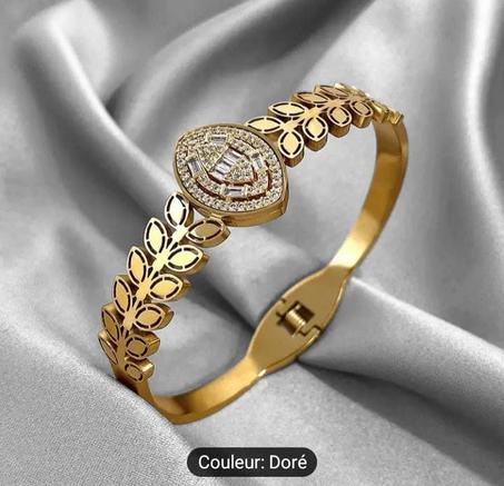 Bracelet Manchette en Acier Inoxydable Doré de Luxe avec Strass Scintillants