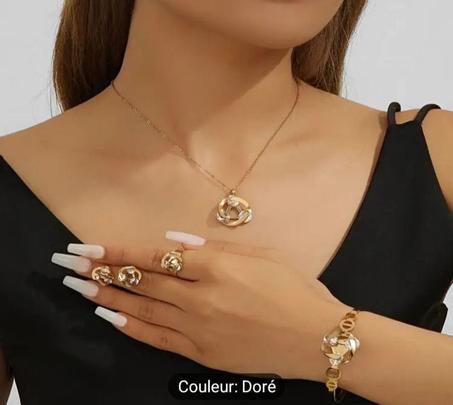 1SET Chaîne Collier en Acier Inoxydable Doré avec Zircone Torsadée
