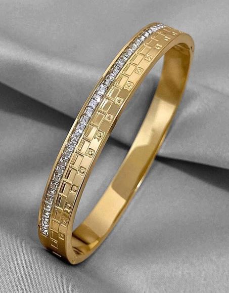 Bracelet en acier inoxydable plaqué or 18K avec zircone synthétique