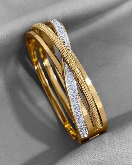 Bracelet en Acier Inoxydable Décoré de Strass Croisés