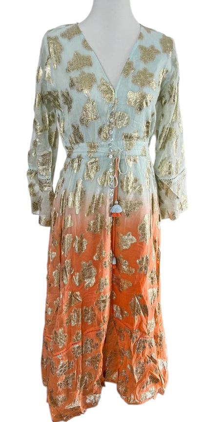 Robe india longue imprimé fleuri doré