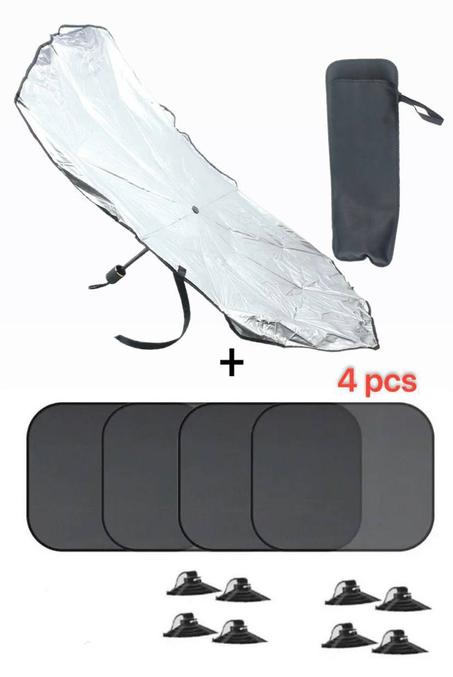 PACK Parasol + 4 Rideaux pour voiture – Protégez-vous du soleil et de la chaleur !