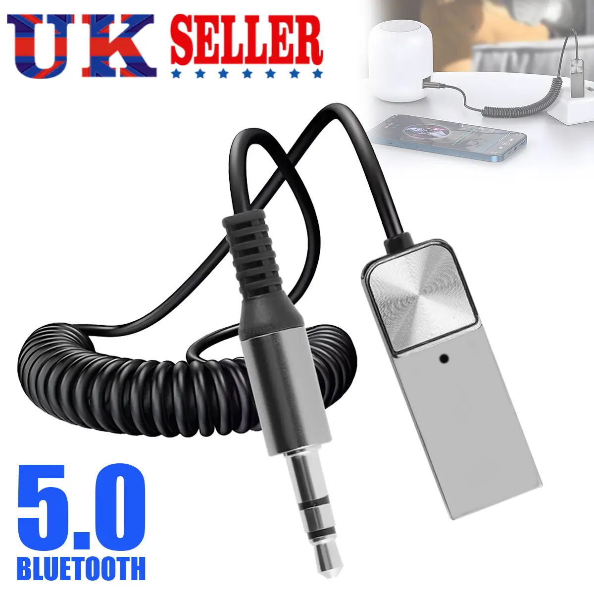 Adaptateur Auxiliaire Sans Fil Bluetooth Pour Voiture - Métal, Prise 3.5 Mm, Microphone Intégré, Mains Libres