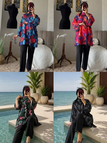 Burkini 4 pc Bonnet .hijab Pantalon Robe .