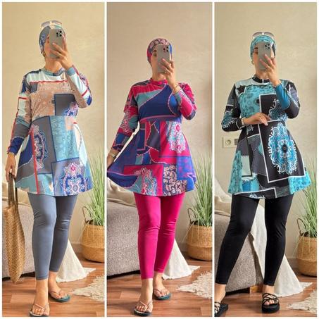 بوركيني النجمة 3 قطع بالرسمة الفريدة