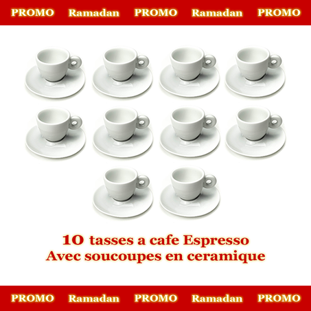 Pack de 10 tasses a cafe Espresso avec soucoupes en ceramique