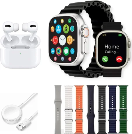 ساعة ذكية للرجال والنساء والأطفال والمراهقين، 7 أساور متعددة الألوان وسماعة أذن لاسلكية شاحن مغناطيسي بلوتوث، مراقب معدل ضربات القلب 100 وضع، اموليد، شاشة عرض متعقب للصحة/اللياقة البدنية مساع