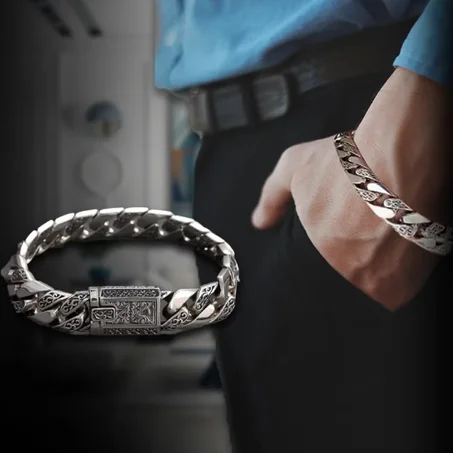 S925 antique Cuban silver bracelet