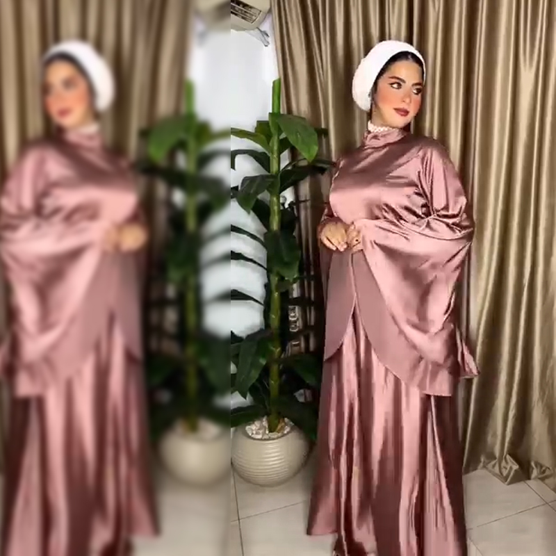 فستان ستان كم مروحه
