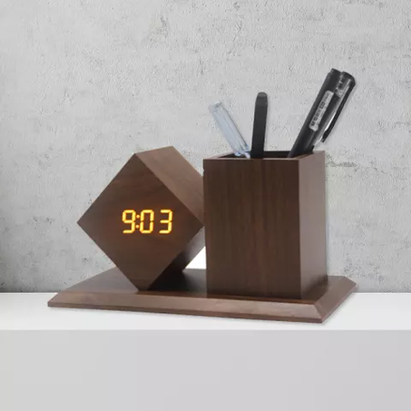 porte-stylo horloge en bois
