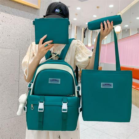 مجموعة حقيبة طالب 4 في 1 - حقيبة ظهر / حقيبة كتف / حقيبة كتف معلقة / حافظة أقلام، مقاومة للماء، مناسبة للمدرسة الإعدادية والكلية، للفتيات الطالبات.