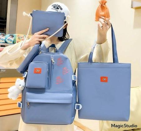 محفضة  4 قطع  💼💼محفضة كبيرة للتعليم الأساسي و التانوي   + حاملة الأكل🎒🎒  + مقلمة 🎓🎓  + تروس كبير