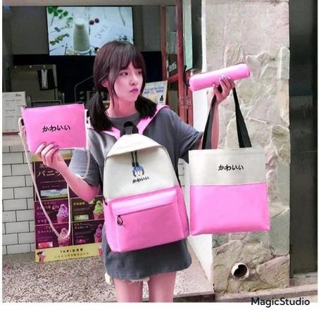 محفضة  4 قطع  💼💼محفضة كبيرة للتعليم الأساسي و التانوي   + حاملة الأكل🎒🎒  + مقلمة 🎓🎓  + تروس كبير