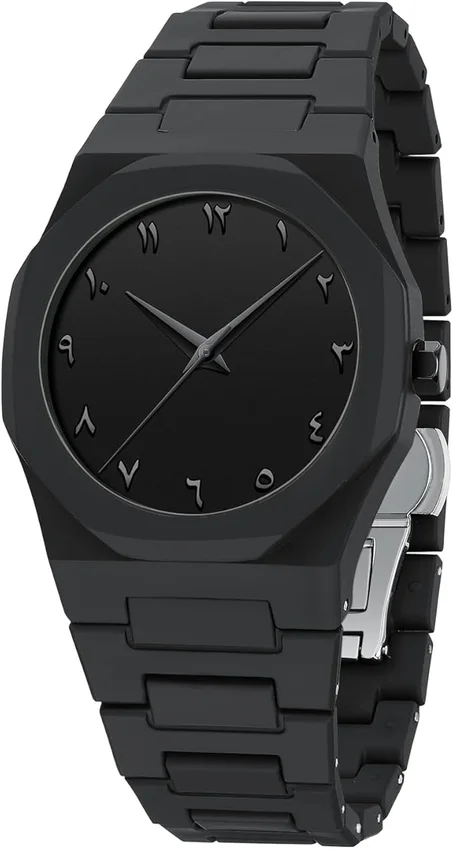 ساعة يد انالوج بعقارب كوارتز من السيليكون للرجال نيبوسي رسمية رياضية مقاومة للماء الستانلس ستيل مع تقويم بمينا أسود