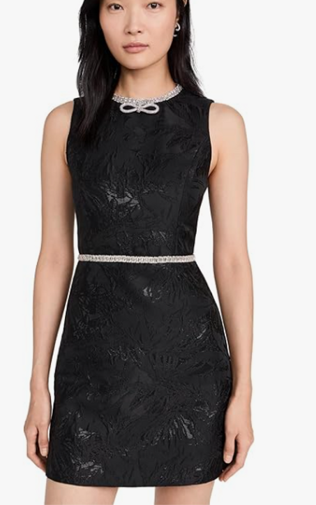 فستان ميني للنساء من أليس + أوليفيا بتصميم إلينز مزين بياقة مستديرة