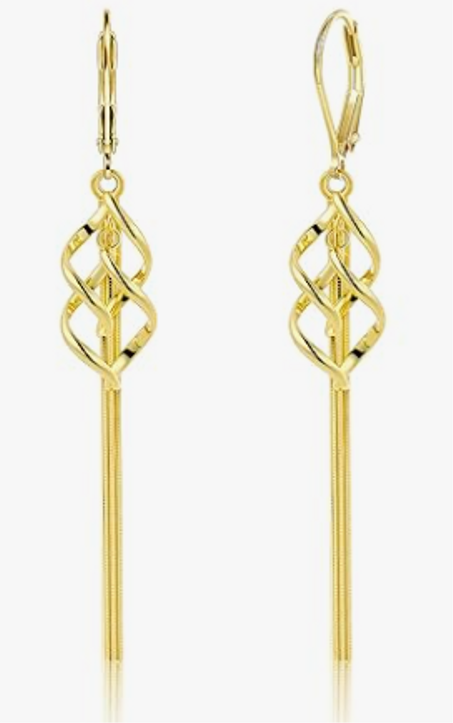 أقراط ذهبية عصرية للنساء – تصميم حلزوني متدلي من الفضة الإسترلينية المطلية بالذهب عيار 14 – أقراط خفيفة مقاومة للحساسية بإغلاق خلفي أنيق